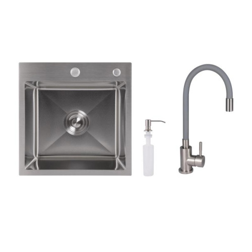 Акционный набор Lidz: мойка H4545 Decor 2,5/0,5 мм + Смеситель Aria для кухни с гибким изливом (k35) Grey Акционный набор Lidz: мойка H4545 Decor 2,5/0,5 мм + Смеситель Aria для кухни с гибким изливом (k35) Grey