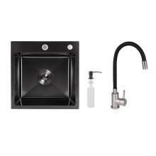 Акционный набор Lidz: мойка H4545 Black PVD Decor 2,5/0,5 мм + Смеситель Aria для кухни с гибким изливом (k35) Black Акционный набор Lidz: мойка H4545 Black PVD Decor 2,5/0,5 мм + Смеситель Aria для кухни с гибким изливом (k35) Black