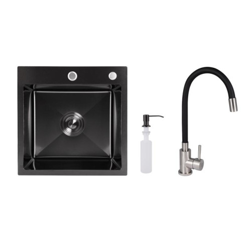 Акционный набор Lidz: мойка H4545 Black PVD Decor 2,5/0,5 мм + Смеситель Aria для кухни с гибким изливом (k35) Black