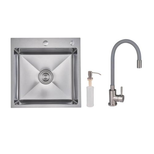 Акционный набор Lidz: мойка H5050H интегрированная Decor Honeycomb 2,5/0,5 мм LDH5050DEC48365 + Смеситель Aria для кухни с гибким изливом (k35) Grey