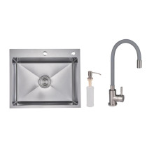 Акционный набор Lidz: мойка H6050H интегрированная Decor Honeycomb 2,5/0,5 мм LDH6050DEC48370 + Смеситель Aria для кухни с гибким изливом (k35) Grey