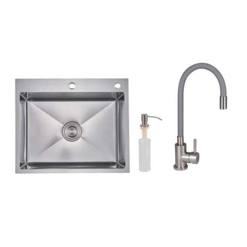 Акционный набор Lidz: мойка H6050H интегрированная Decor Honeycomb 2,5/0,5 мм LDH6050DEC48370 + Смеситель Aria для кухни с гибким изливом (k35) Grey