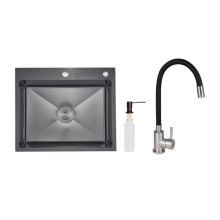 Акционный набор Lidz: мойка интегрированная 6050 Decor Black PVD Honeycomb 2,5/0,5 мм + Смеситель Aria для кухни с гибким изливом (k35) Black