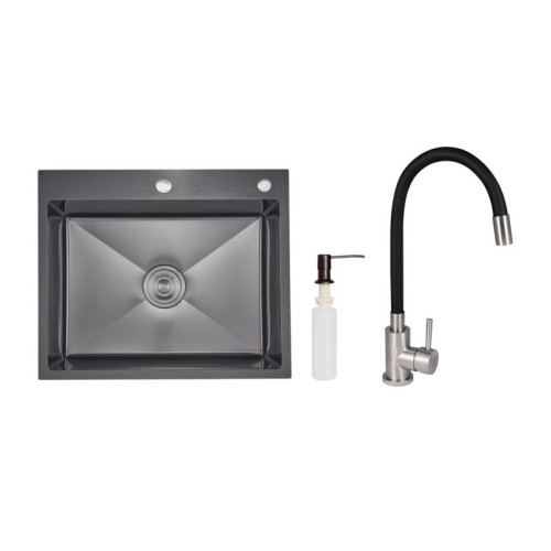 Акционный набор Lidz: мойка интегрированная 6050 Decor Black PVD Honeycomb 2,5/0,5 мм + Смеситель Aria для кухни с гибким изливом (k35) Black Акционный набор Lidz: мойка интегрированная 6050 Decor Black PVD Honeycomb 2,5/0,5 мм + Смеситель Aria для кухни с гибким изливом (k35) Black