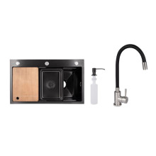 Акционный набор Lidz: мойка интегрированная Decor Black PVD Honeycomb 3,0/1,0 мм + Смеситель Aria для кухни с гибким изливом (k35) Black Акционный набор Lidz: мойка интегрированная Decor Black PVD Honeycomb 3,0/1,0 мм + Смеситель Aria для кухни с гибким изливом (k35) Black