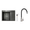 Акционный набор Lidz: мойка H6350BR интегрированная крыло справа Brushed Black PVD 3,0/1,0 мм + Смеситель Aria для кухни с гибким изливом (k35) Black