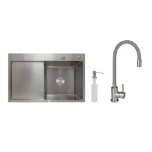 Акционный набор Lidz: мойка H7849L интегрированная крыло слева Brushed Steel 3,0/1,0 мм + Смеситель Aria для кухни с гибким изливом (k35) Grey Акционный набор Lidz: мойка H7849L интегрированная крыло слева Brushed Steel 3,0/1,0 мм + Смеситель Aria для кухни с гибким изливом (k35) Grey