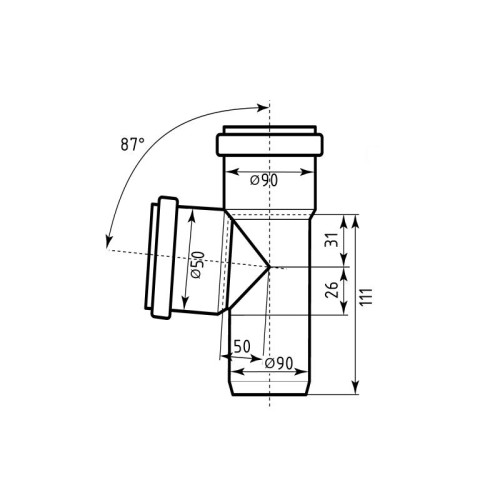 Тройник канализационный Ostendorf-OSMA HT-System PLUS d90/90/50×87° Тройник канализационный Ostendorf-OSMA HT-System PLUS d90/90/50×87°