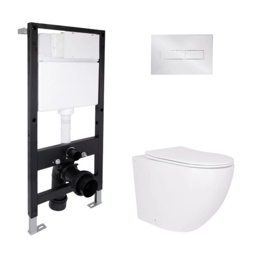 Готовое решение Qtap для ванной комнаты: подвесной унитаз Robin Ultra Quiet 520x365x365 + комплект инсталляции Standard (линейная кнопка Chrome)