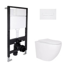 Готовое решение Qtap для ванной комнаты: подвесной унитаз Robin Ultra Quiet 520x365x365 + комплект инсталляции Standard (линейная кнопка White)