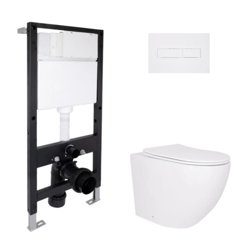 Готовое решение Qtap для ванной комнаты: подвесной унитаз Robin Ultra Quiet 520x365x365 + комплект инсталляции Standard (линейная кнопка White)