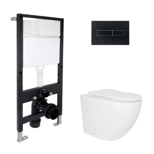Готовое решение Qtap для ванной комнаты: подвесной унитаз Robin Ultra Quiet 520x365x365 + комплект инсталляции Standard (линейная кнопка Black)