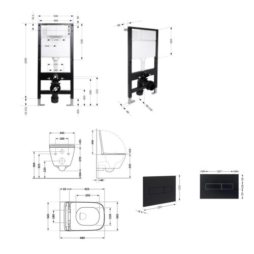 Готовое решение Qtap для ванной комнаты: подвесной унитаз Tern Ultra Quiet 490x365x325 + комплект инсталляции Standard (линейная кнопка Black)