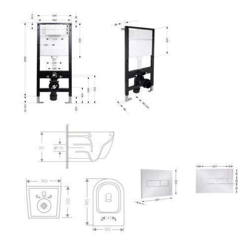 Готовое решение Qtap для ванной комнаты: подвесной унитаз Jay Rimless 485x360x320 + комплект инсталляции Standard (линейная кнопка Chrome)