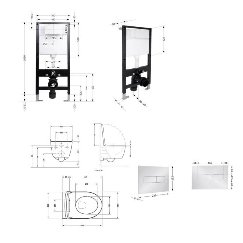 Готовое решение Qtap для ванной комнаты: подвесной унитаз Jay Ultra Quiet 485x360x320 + комплект инсталляции Standard (линейная кнопка Chrome)