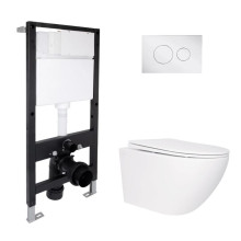 Готовое решение Qtap для ванной комнаты: подвесной унитаз Jay Rimless 520x360x320 + комплект инсталляции Standard (круглая кнопка Chrome) Готовое решение Qtap для ванной комнаты: подвесной унитаз Jay Rimless 520x360x320 + комплект инсталляции Standard (круглая кнопка Chrome)