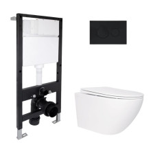 Готовое решение Qtap для ванной комнаты: подвесной унитаз Jay Rimless 520x360x320 + комплект инсталляции Standard (круглая кнопка Black) Готовое решение Qtap для ванной комнаты: подвесной унитаз Jay Rimless 520x360x320 + комплект инсталляции Standard (круглая кнопка Black)