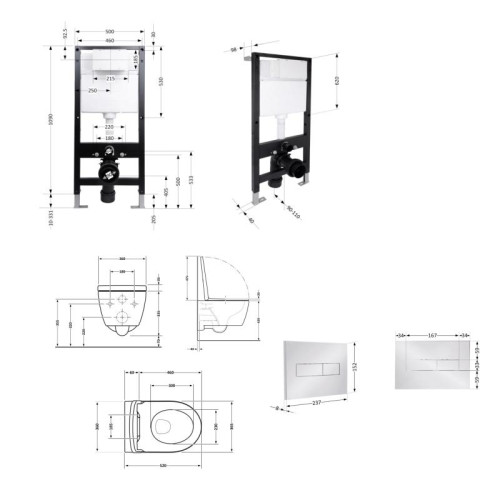 Готовое решение Qtap для ванной комнаты: подвесной унитаз Jay Rimless 520x360x320 + комплект инсталляции Standard (линейная кнопка Chrome)