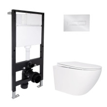 Готовое решение Qtap для ванной комнаты: подвесной унитаз Jay Rimless 520x360x320 + комплект инсталляции Standard (линейная кнопка Chrome) Готовое решение Qtap для ванной комнаты: подвесной унитаз Jay Rimless 520x360x320 + комплект инсталляции Standard (линейная кнопка Chrome)
