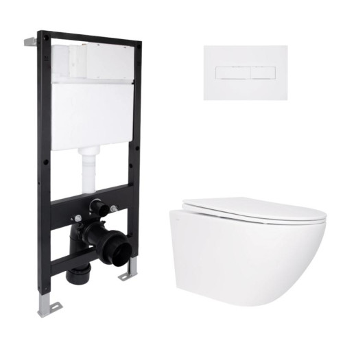 Готовое решение Qtap для ванной комнаты: подвесной унитаз Jay Rimless 520x360x320 + комплект инсталляции Standard (линейная кнопка White)