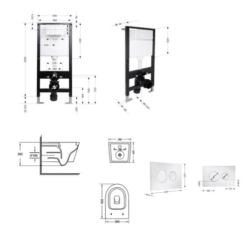 Готовое решение Qtap для ванной комнаты: подвесной унитаз Jay Ultra Quiet 520x360x320 + комплект инсталляции Standard (круглая кнопка Chrome)