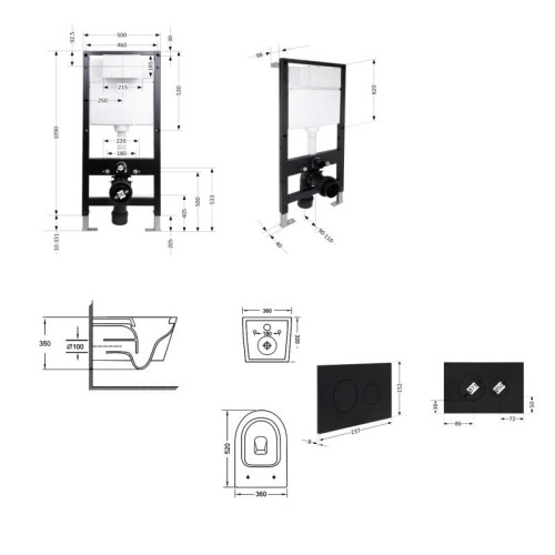 Готовое решение Qtap для ванной комнаты: подвесной унитаз Jay Ultra Quiet 520x360x320 + комплект инсталляции Standard (круглая кнопка Black)