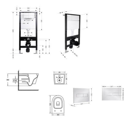 Готовое решение Qtap для ванной комнаты: подвесной унитаз Jay Ultra Quiet 520x360x320 + комплект инсталляции Standard (линейная кнопка Chrome)