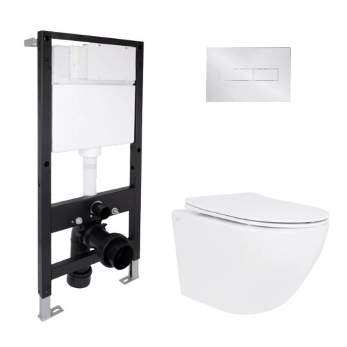 Готовое решение Qtap для ванной комнаты: подвесной унитаз Jay Ultra Quiet 520x360x320 + комплект инсталляции Standard (линейная кнопка Chrome)