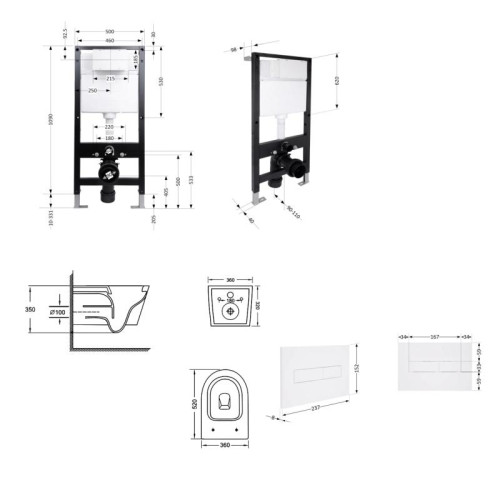 Готовое решение Qtap для ванной комнаты: подвесной унитаз Jay Ultra Quiet 520x360x320 + комплект инсталляции Standard (линейная кнопка White)