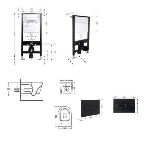 Готовое решение Qtap для ванной комнаты: подвесной унитаз Jay Ultra Quiet 520x360x320 + комплект инсталляции Standard (линейная кнопка Black)