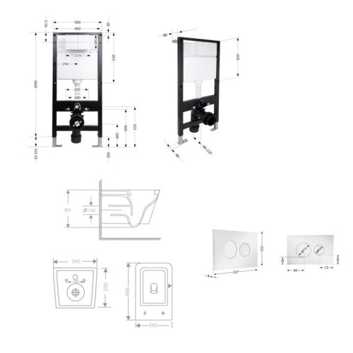 Готовое решение Qtap для ванной комнаты: подвесной унитаз Crow Rimless 485x340x330 + комплект инсталляции Standard (круглая кнопка Chrome)