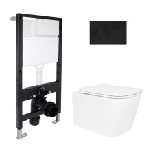 Готовое решение Qtap для ванной комнаты: подвесной унитаз Crow Rimless 485x340x330 + комплект инсталляции Standard (круглая кнопка Black) Готовое решение Qtap для ванной комнаты: подвесной унитаз Crow Rimless 485x340x330 + комплект инсталляции Standard (круглая кнопка Black)