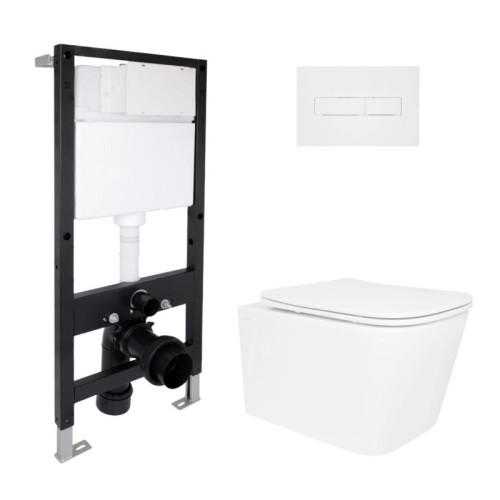 Готовое решение Qtap для ванной комнаты: подвесной унитаз Crow Rimless 485x340x330 + комплект инсталляции Standard (линейная кнопка White)