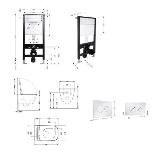 Готовое решение Qtap для ванной комнаты: подвесной унитаз Crow Ultra Quiet 485x340x290 + комплект инсталляции Standard (круглая кнопка Chrome)