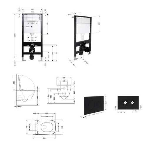 Готовое решение Qtap для ванной комнаты: подвесной унитаз Crow Ultra Quiet 485x340x290 + комплект инсталляции Standard (круглая кнопка Black)