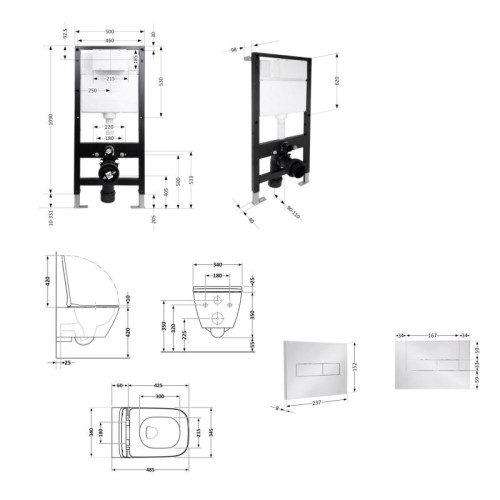 Готовое решение Qtap для ванной комнаты: подвесной унитаз Crow Ultra Quiet 485x340x290 + комплект инсталляции Standard (линейная кнопка Chrome)