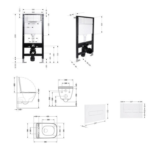 Готовое решение Qtap для ванной комнаты: подвесной унитаз Crow Ultra Quiet 485x340x290 + комплект инсталляции Standard (линейная кнопка White)