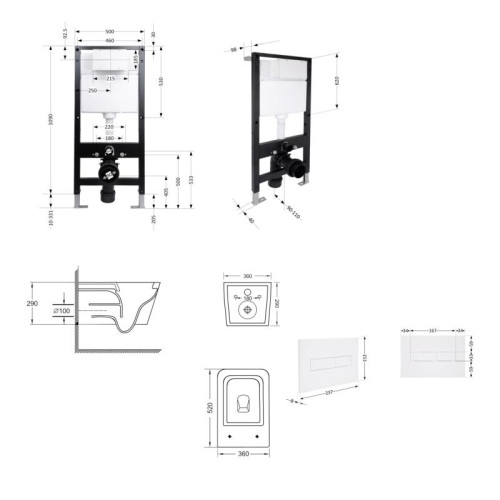 Готовое решение Qtap для ванной комнаты: подвесной унитаз Crow Ultra Quiet 520x360x290 + комплект инсталляции Standard (линейная кнопка White)