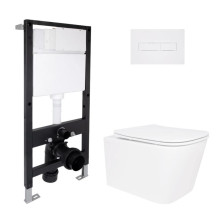 Готовое решение Qtap для ванной комнаты: подвесной унитаз Crow Ultra Quiet 520x360x290 + комплект инсталляции Standard (линейная кнопка White) Готовое решение Qtap для ванной комнаты: подвесной унитаз Crow Ultra Quiet 520x360x290 + комплект инсталляции Standard (линейная кнопка White)