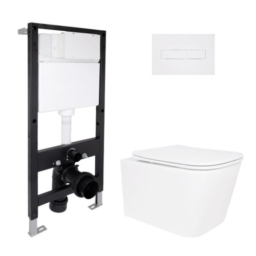 Готовое решение Qtap для ванной комнаты: подвесной унитаз Crow Ultra Quiet 520x360x290 + комплект инсталляции Standard (линейная кнопка White)
