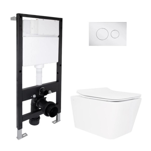 Готовое решение Qtap для ванной комнаты: подвесной унитаз Crow Rimless 520x360x290 + комплект инсталляции Standard (круглая кнопка Chrome)