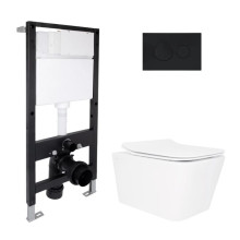 Готовое решение Qtap для ванной комнаты: подвесной унитаз Crow Rimless 520x360x290 + комплект инсталляции Standard (круглая кнопка Black) Готовое решение Qtap для ванной комнаты: подвесной унитаз Crow Rimless 520x360x290 + комплект инсталляции Standard (круглая кнопка Black)