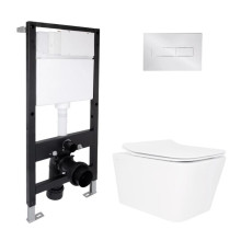 Готовое решение Qtap для ванной комнаты: подвесной унитаз Crow Rimless 520x360x290 + комплект инсталляции Standard (линейная кнопка Chrome) Готовое решение Qtap для ванной комнаты: подвесной унитаз Crow Rimless 520x360x290 + комплект инсталляции Standard (линейная кнопка Chrome)