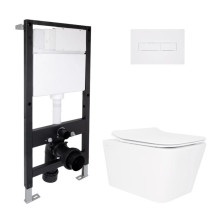 Готовое решение Qtap для ванной комнаты: подвесной унитаз Crow Rimless 520x360x290 + комплект инсталляции Standard (линейная кнопка White) Готовое решение Qtap для ванной комнаты: подвесной унитаз Crow Rimless 520x360x290 + комплект инсталляции Standard (линейная кнопка White)