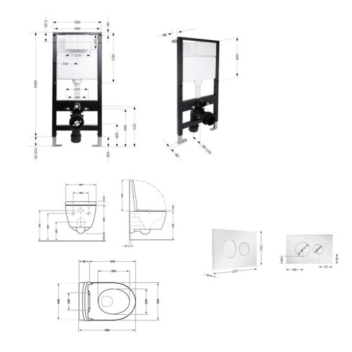 Готовое решение Qtap для ванной комнаты: подвесной унитаз Swan Ultra Quiet 485x360x320 + комплект инсталляции Standard (круглая кнопка Chrome)