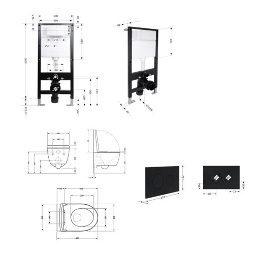 Готовое решение Qtap для ванной комнаты: подвесной унитаз Swan Ultra Quiet 485x360x320 + комплект инсталляции Standard (круглая кнопка Black)