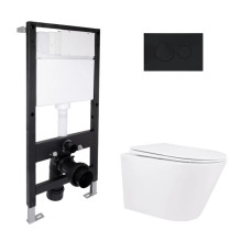 Готовое решение Qtap для ванной комнаты: подвесной унитаз Swan Rimless 520x360x320 + комплект инсталляции Standard (круглая кнопка Black) Готовое решение Qtap для ванной комнаты: подвесной унитаз Swan Rimless 520x360x320 + комплект инсталляции Standard (круглая кнопка Black)