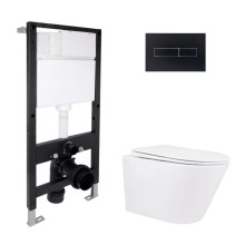 Готовое решение Qtap для ванной комнаты: подвесной унитаз Swan Rimless 520x360x320 + комплект инсталляции Standard (линейная кнопка Black) Готовое решение Qtap для ванной комнаты: подвесной унитаз Swan Rimless 520x360x320 + комплект инсталляции Standard (линейная кнопка Black)