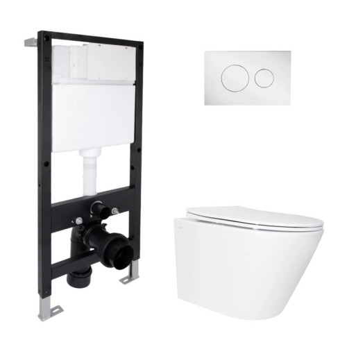 Готовое решение Qtap для ванной комнаты: подвесной унитаз Swan Ultra Quiet 520x360x320 + комплект инсталляции Standard (круглая кнопка Chrome)