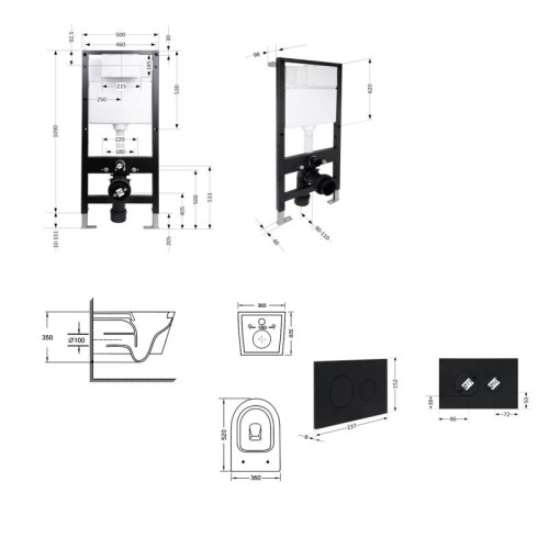 Готовое решение Qtap для ванной комнаты: подвесной унитаз Swan Ultra Quiet 520x360x320 + комплект инсталляции Standard (круглая кнопка Black)